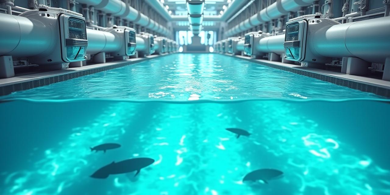 Ein hochmodernes Kreislauf-Aquakultursystem (RAS) mit sauberen Wassertanks und Technologie zur Fischzucht.