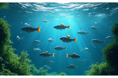 Einblick in ein hochmodernes, automatisiertes Kreislauf-Aquakultursystem mit klarem, zirkulierendem Wasser und gesunden Fischen.